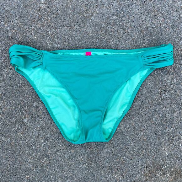Victoria's Secret teal turquoise ruched side bikini swim bottoms LARGE - Picture 1 of 4